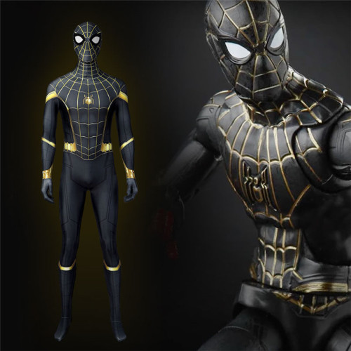 Marvel Spider-Man 3: No Way Home Peter Parker Black and Gold Zentai Suit Jumpsuit Halloween Cosplay Costume