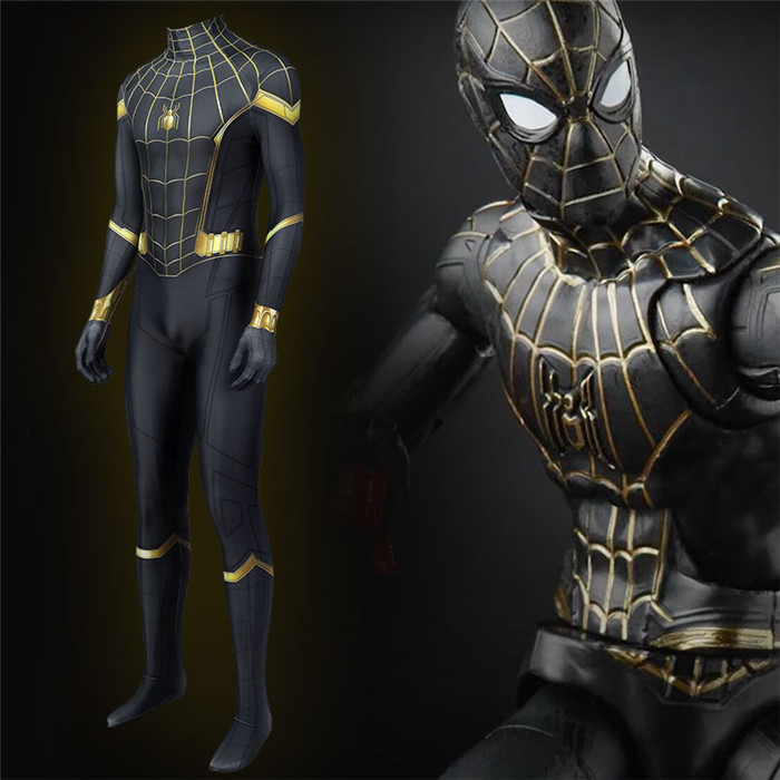 Marvel Spider-Man 3: No Way Home Peter Parker Black and Gold Zentai Suit Jumpsuit Halloween Cosplay Costume