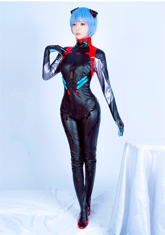 Neon Genesis Evangelion EVA  Ayanami Rei Bodysuit Jumpsuit PU Zentai Cosplay Costume