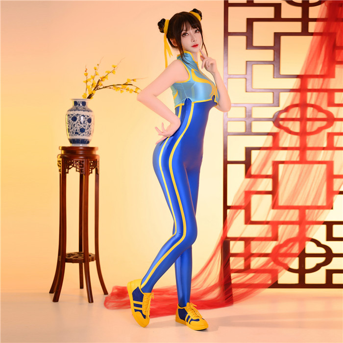 Street Fighter Chun Li Bodysuit Zentai Jumpsuit Cosplay Costume