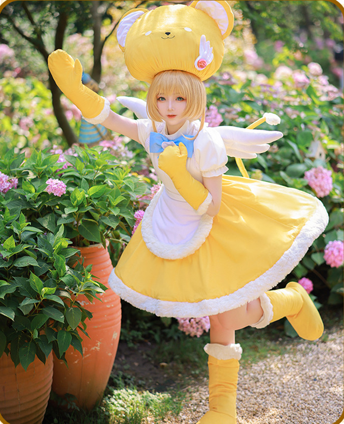 Cardcaptor Sakura Yellow and White Cute Sakura Kinomoto Doll Cosplay Costume