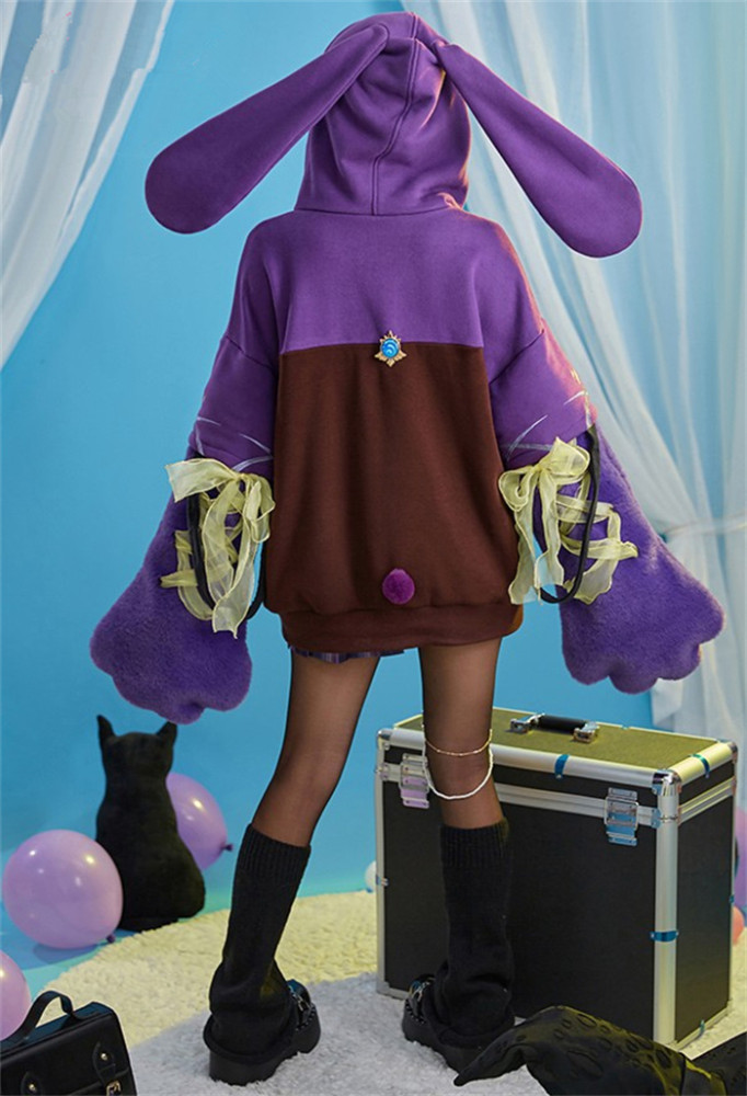 Genshin Impact Mona Derivative Pullover Hooded Sweatshirt Hoodie with Detachable Furry Kawaii Bunny Ear Big Gloves Hoodie