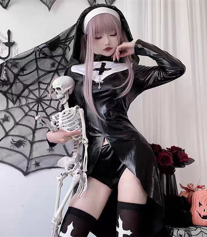 Vampire Black Halloween Nun Cosplay Costume