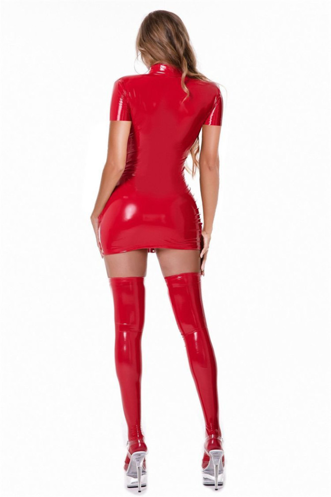 Sexy Club High Elastic Patent Leather Hip-hugging Dress Costume