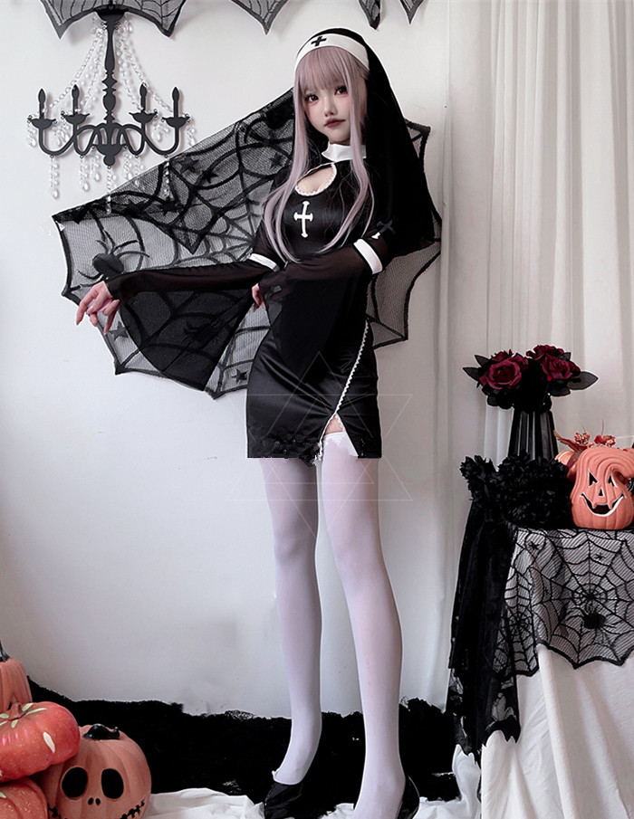 Sexy Cross Zombie Nurse Costume for Women Nun Halloween Costume