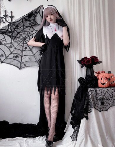 Woman Vampire Nun Costume Zombie Ghost Cross Dress Halloween Costume