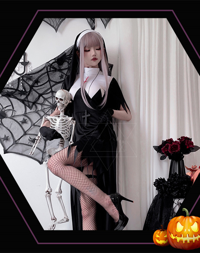 Woman Vampire Nun Costume Zombie Ghost Cross Dress Halloween Costume