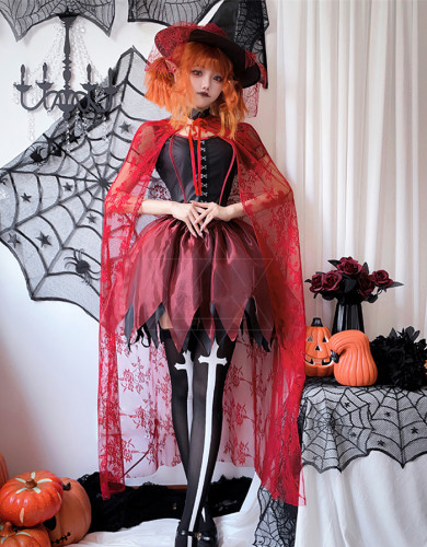 Sexy Adult Party Red Magician Witch Dress Death Vampire Witch Outfits Halloween Costume