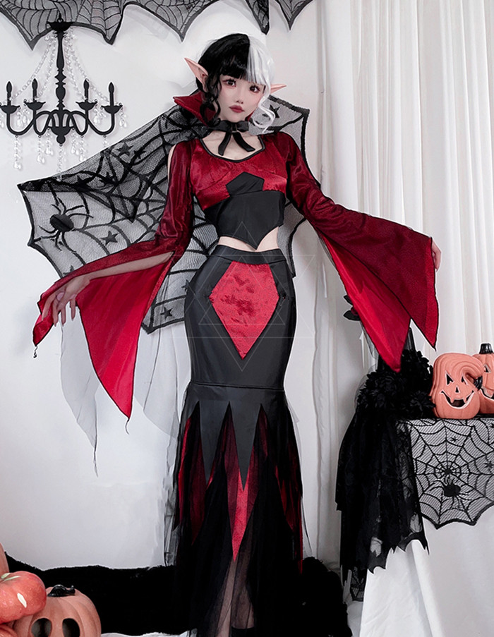 Sexy Vampire Ghost Bride Queen Cruella de Vil Outfits Halloween Costume