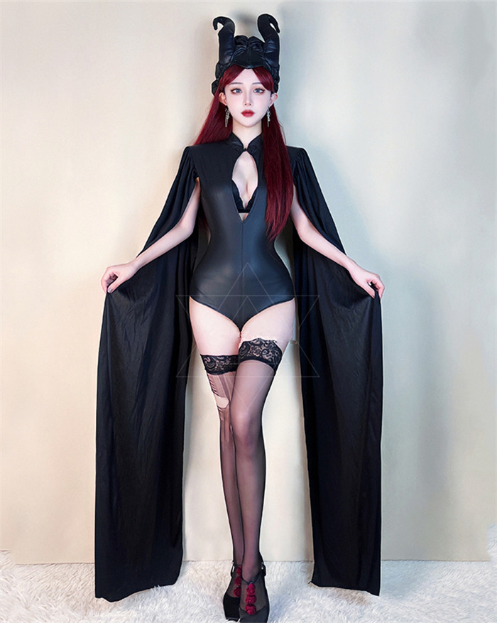 Sexy Adult Devil Witch Maleficent Bull Demon King Capes Jumpsuit Halloween Costume