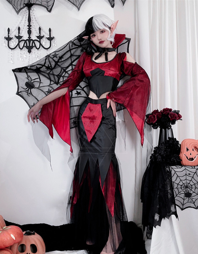 Sexy Vampire Ghost Bride Queen Cruella de Vil Outfits Halloween Costume