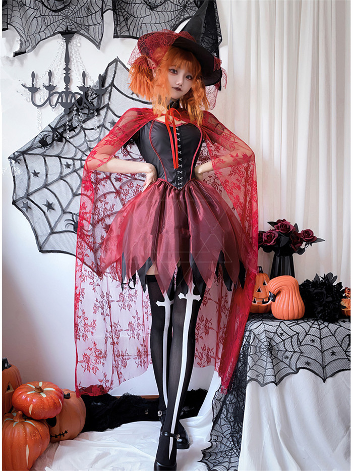 Sexy Adult Party Red Magician Witch Dress Death Vampire Witch Outfits Halloween Costume