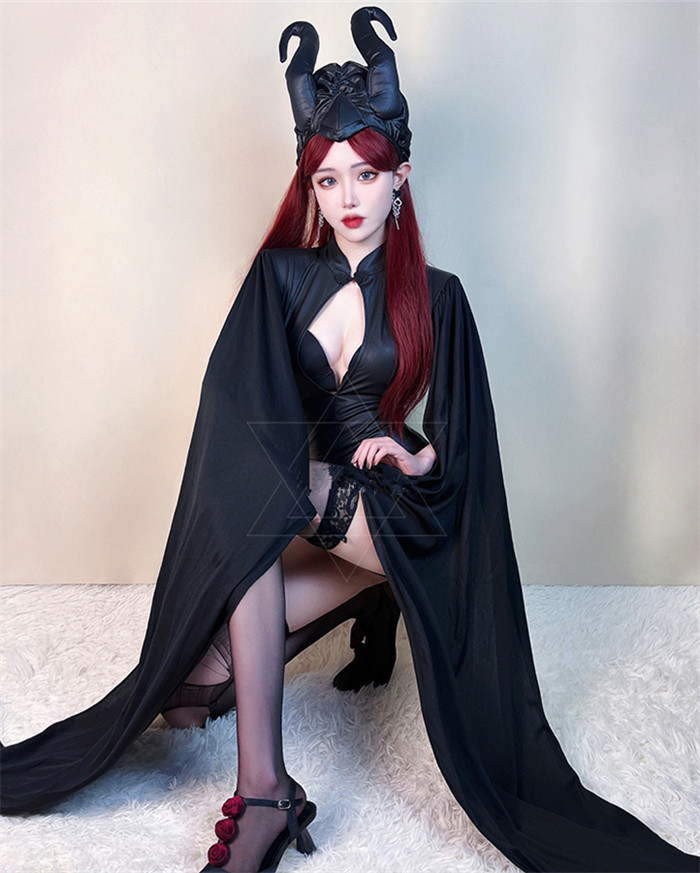 Sexy Adult Devil Witch Maleficent Bull Demon King Capes Jumpsuit Halloween Costume