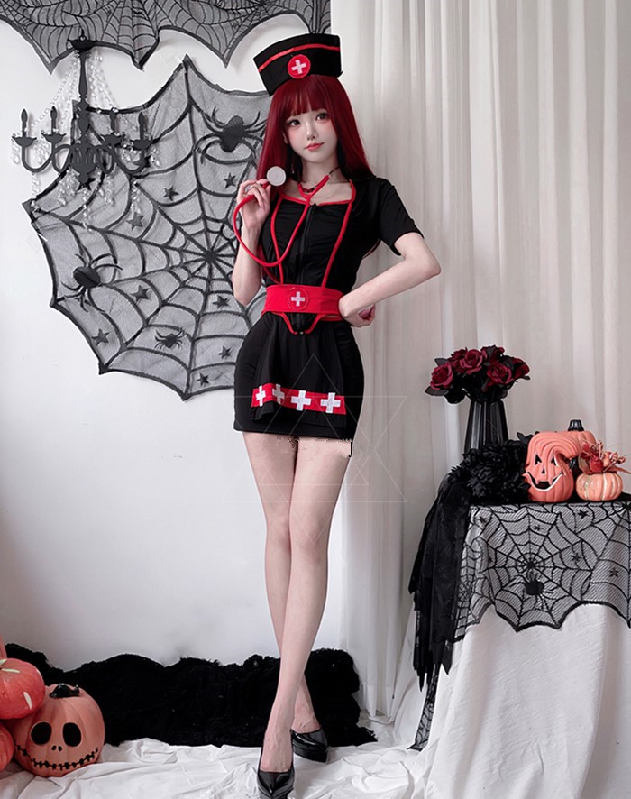 Adult Sexy Gothic Nurse Uniform Doctor Outfits for Woman Halloween Costume