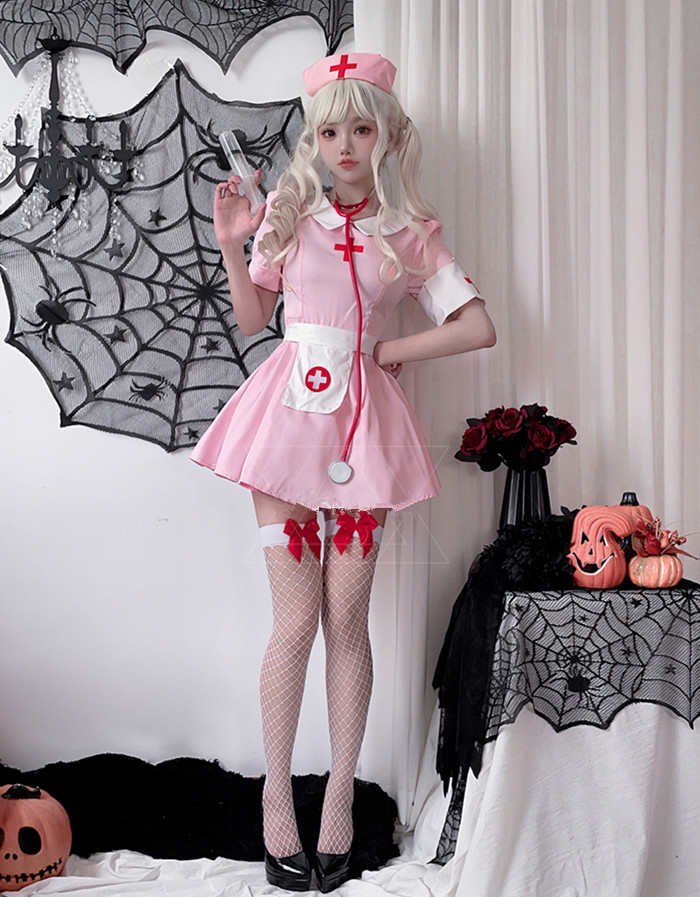 Sexy Sweet Pink Nurse Uniform Adult Vampire Zombie Halloween costume