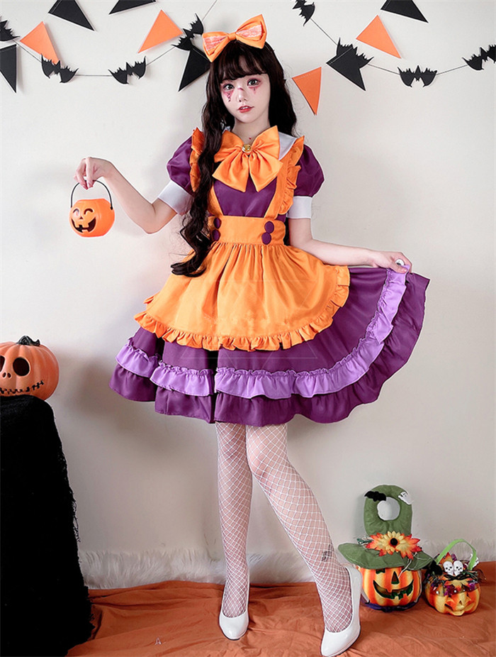 Dark Maid Uniform Pumpkin Dress Orange Witch Halloween Costume