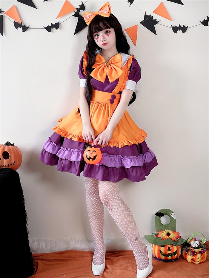 Dark Maid Uniform Pumpkin Dress Orange Witch Halloween Costume