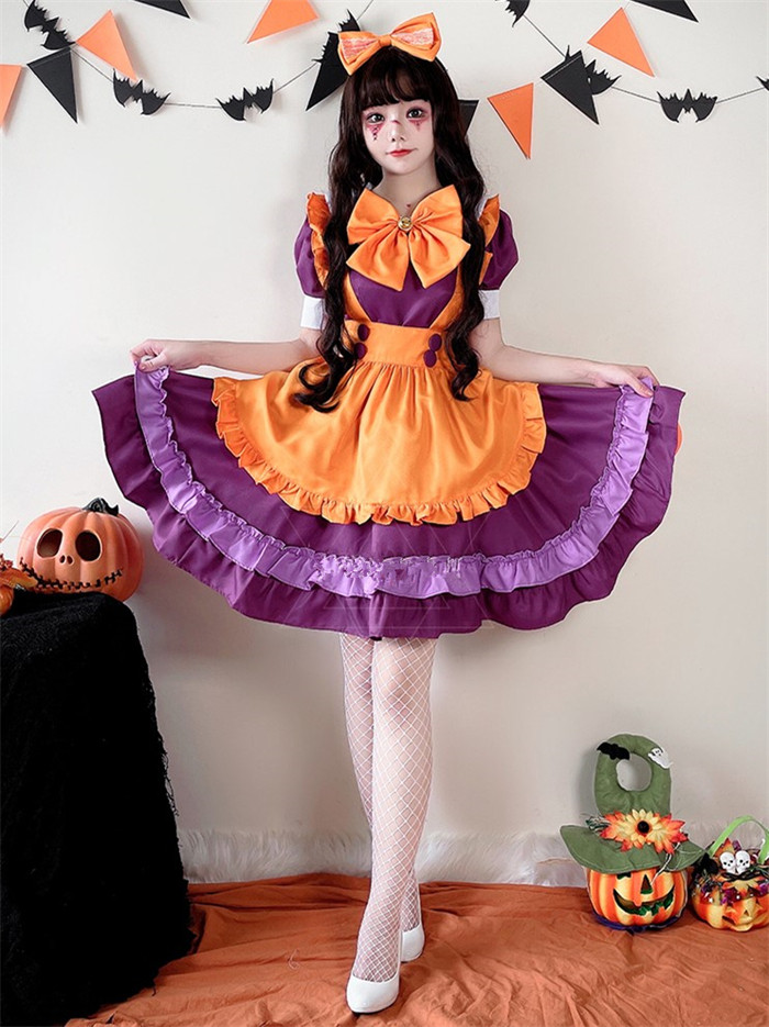 Dark Maid Uniform Pumpkin Dress Orange Witch Halloween Costume