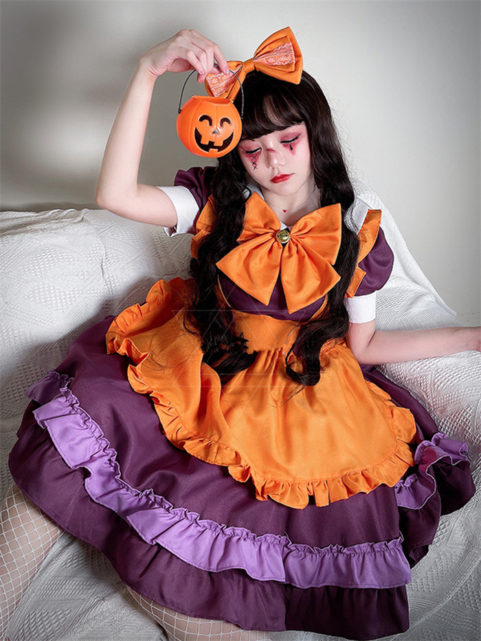 Dark Maid Uniform Pumpkin Dress Orange Witch Halloween Costume