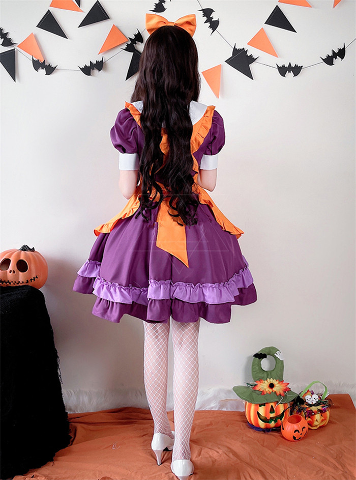 Dark Maid Uniform Pumpkin Dress Orange Witch Halloween Costume