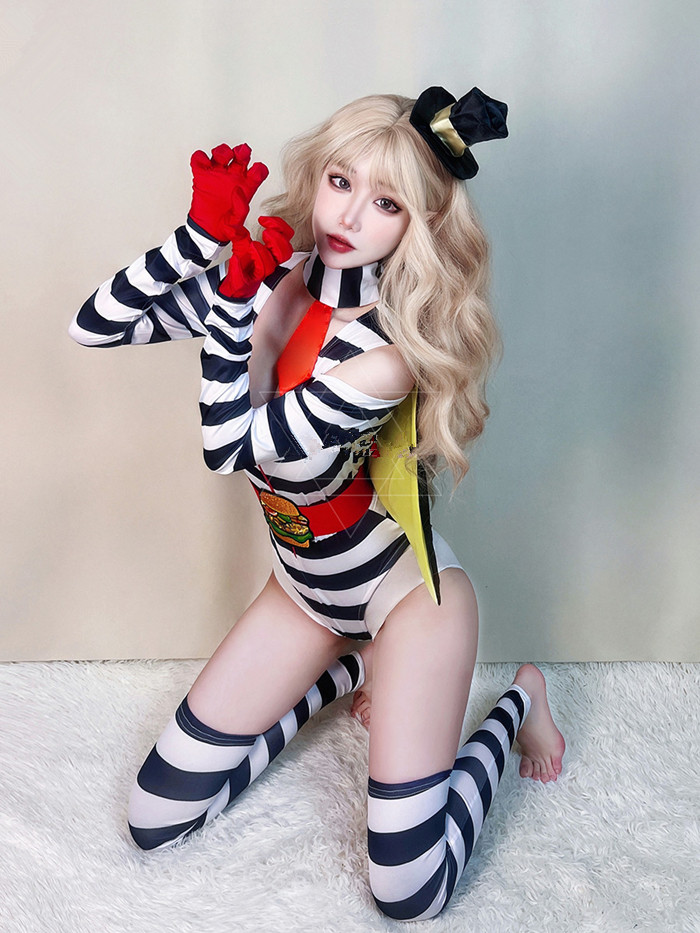 Sexy Adult Party Circus Striped Clown Jumpsuit Halloween Costume