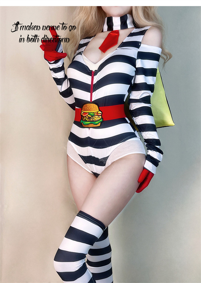 Sexy Adult Party Circus Striped Clown Jumpsuit Halloween Costume