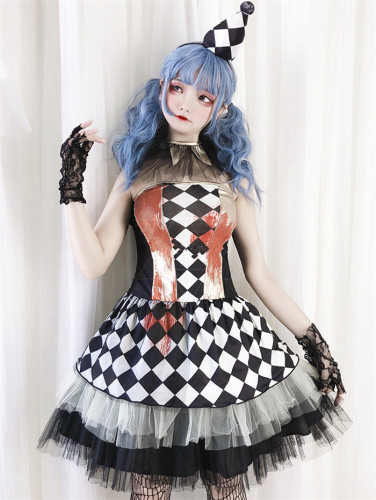 Sexy Adult Party Clown Strapless Witch Demon Dress Halloween Costume