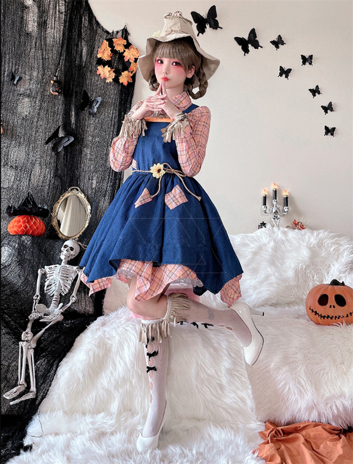 Stage Drama Costume Adult Farm Maid Scarecrow Witch Dress Halloween Costume
