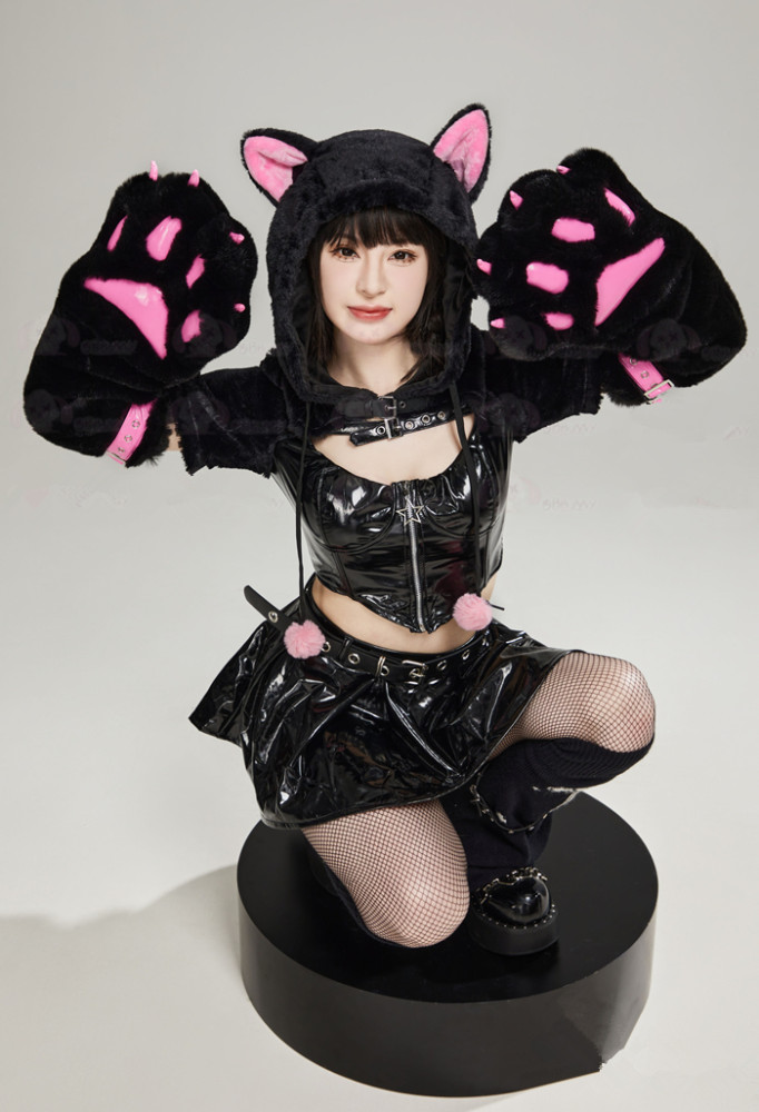Sexy Lingerie Set Cute Black Cat Furry Paw Sailor Style Costume