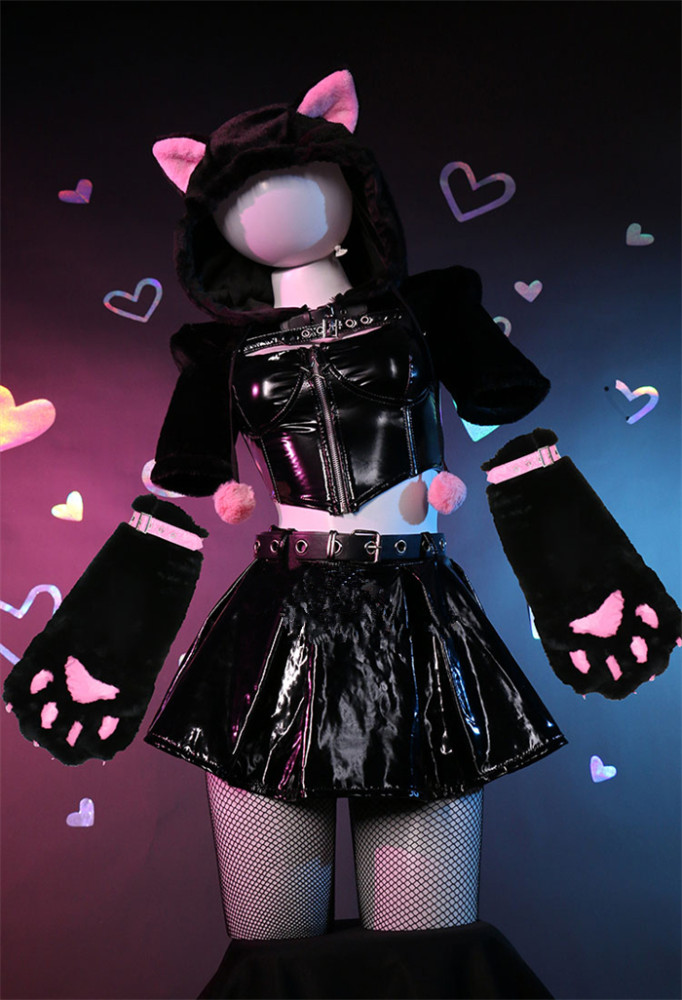 Sexy Lingerie Set Cute Black Cat Furry Paw Sailor Style Costume