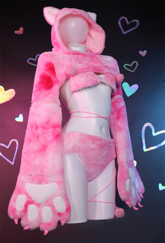 Sexy Cute Lingerie Set Cat Pink Paw Furry Outfits Costume