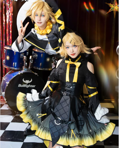 Vocaloid Hatsune Miku Twins Kagamine Rin and Kagamine Len Cosplay Costume and Wig