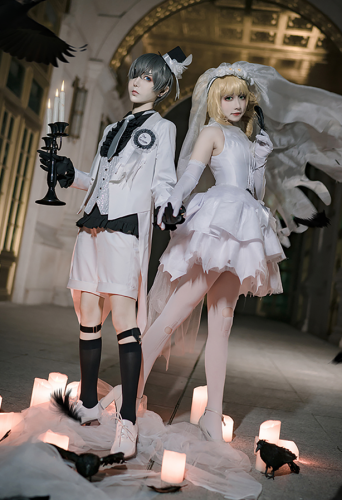 Black Bulter Kuroshitsuji Ciel Phantomhive Suit and Elizabeth Ethel Cordelia Midford Dress Cosplay Costume
