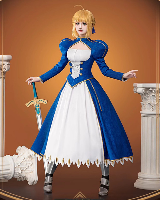 Fate Stay Night Alter Altria Pendragon Blue Dress Saber Cosplay Costume