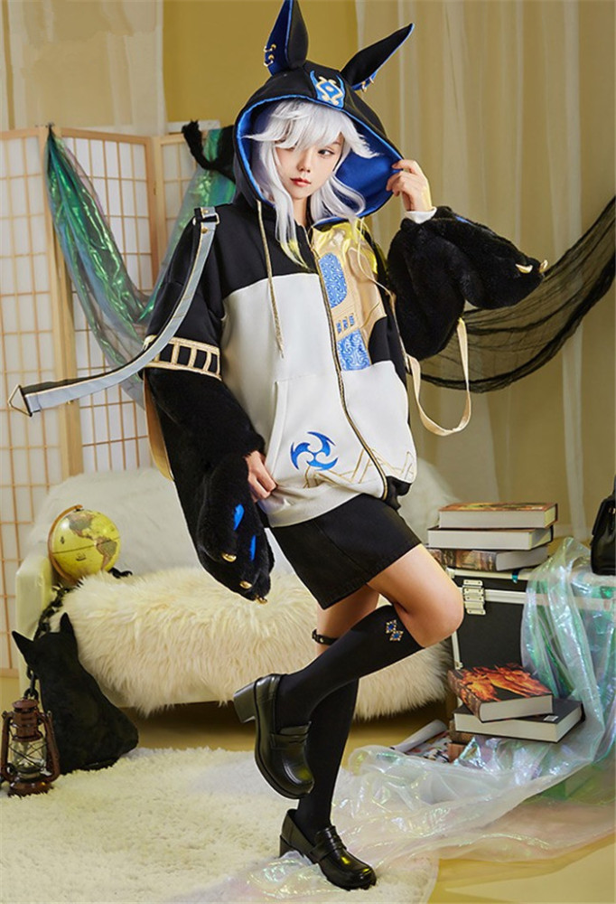 Genshin Impact Cyno Derivative Pullover Sweatshirt Hoodie with Detachable Furry Paw Gloves