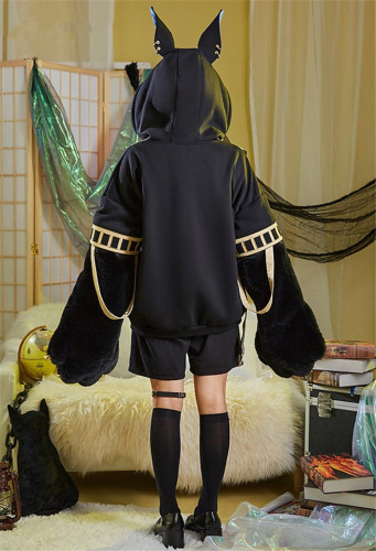 Genshin Impact Cyno Derivative Pullover Sweatshirt Hoodie with Detachable Furry Paw Gloves