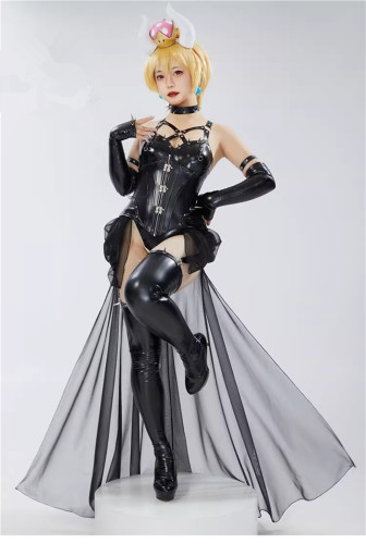 Super Mario Bowsette Halloween Sexy PU Bodysuit Cosplay Costume