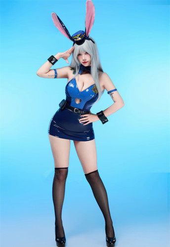 Zootopia Judy Hopps Police Officer Bunny Girl Sexy PU Bodysuit Cosplay Costume
