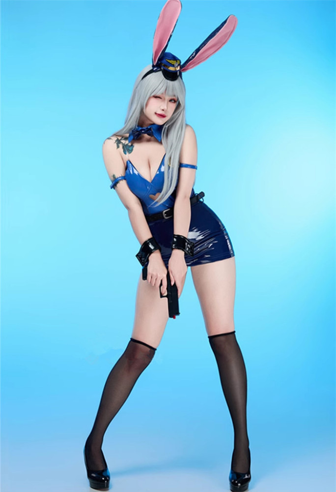 Zootopia Judy Hopps Police Officer Bunny Girl Sexy PU Bodysuit Cosplay Costume