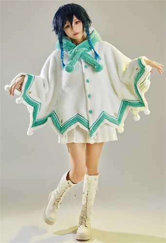 Genshin Impact Venti Cosplay Derivative Plush Wool Cape Coat Kawaii Hooded Cloak