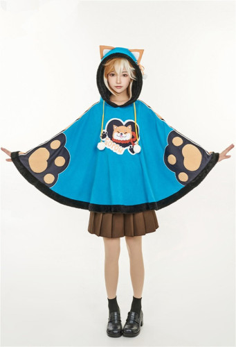 Genshin Impact Female Gorou Miss Hina Cosplay Derivative Cape Kawaii Dog Ears Hooded Cloak