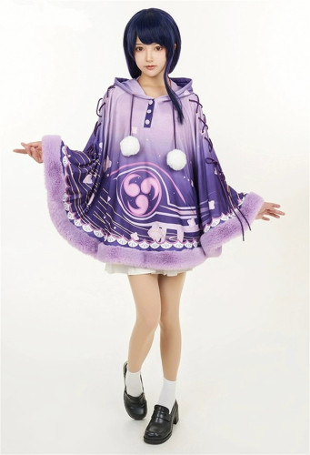 Genshin Impact Raiden Shogun Cosplay Derivative Pullover Cape Coat Hooded Cloak