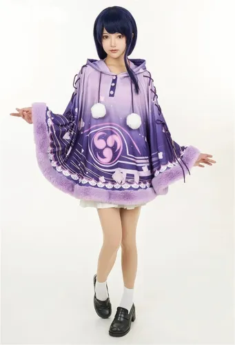 Genshin Impact Raiden Shogun Cosplay Derivative Pullover Cape Coat Hooded Cloak