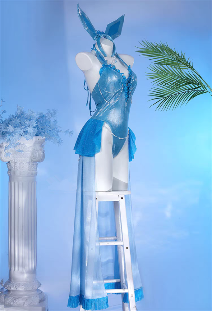 Deep V Cutout One Piece Bathing Suit Bunny Halter Swimsuit Cosplay Costume