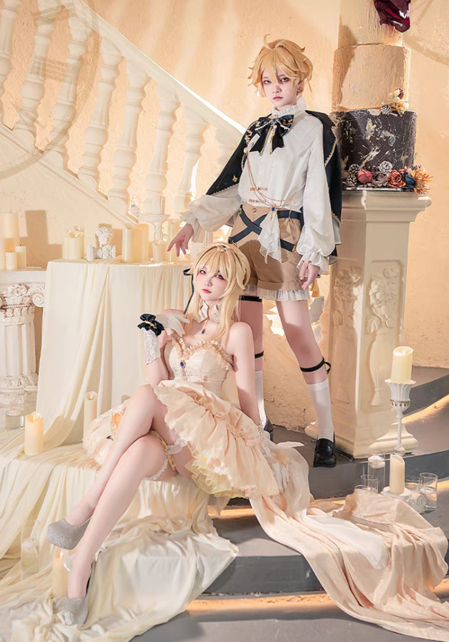 Genshin Impact Dinner Party Traveler Sora Aether and Traveler Lumine Doujin Cosplay Costume