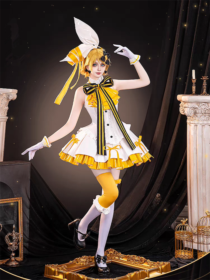 Vocaloid Hatsune Miku Twins Bowknot Outfits Kagamine Rin and Kagamine Len Cosplay Costume