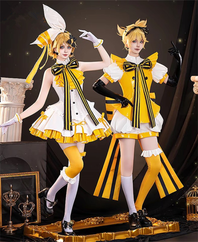 Vocaloid Hatsune Miku Twins Bowknot Outfits Kagamine Rin and Kagamine Len Cosplay Costume
