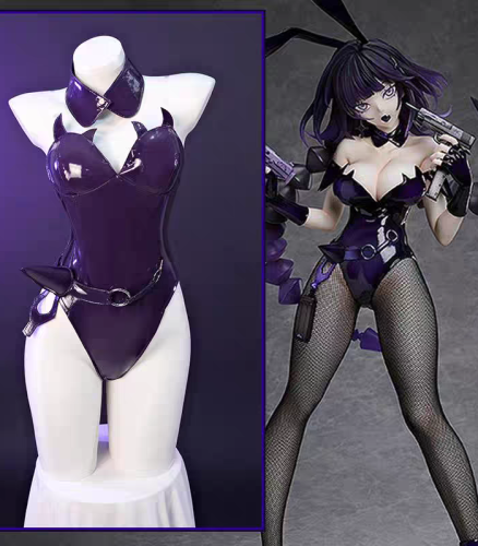 Nazumi Yakuwa Cute Sexy Bunny Girl Purple Glossy PU Jumpsuit Cosplay Costume