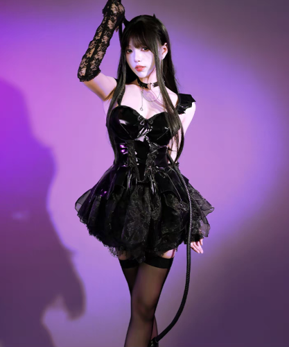 Halloween Glossy PU Demon Devil Uniform Outfits Sexy costume