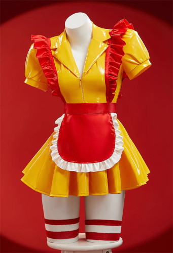 Fancy Dress Party McDonald's Waitress PU Uniform Set Dress Cosplay Costume